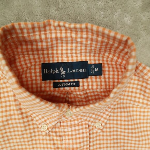 Ralph Lauren Vintage Men's Custom Fit Orange Gingham Check‎ Shirt size Medium - Picture 2 of 7